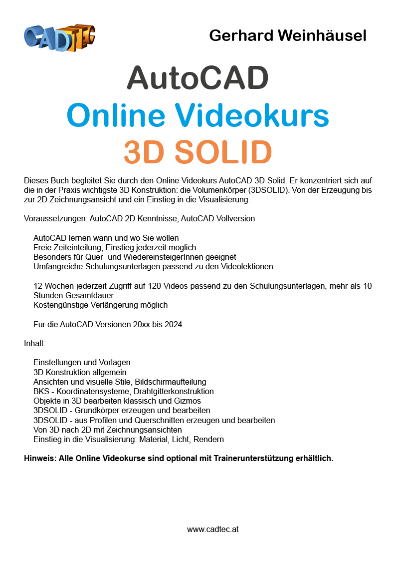 Online Videokurs AutoCAD Anwender 3D SOLID