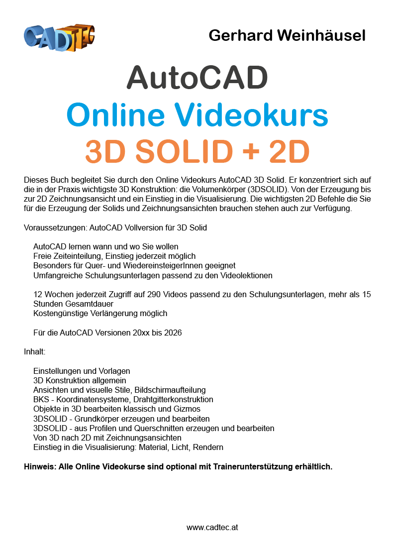 Online Videokurs AutoCAD Anwender 3D SOLID + 2D
